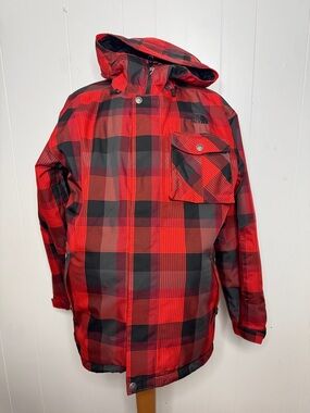 The north face mens jacket coat L red plaid